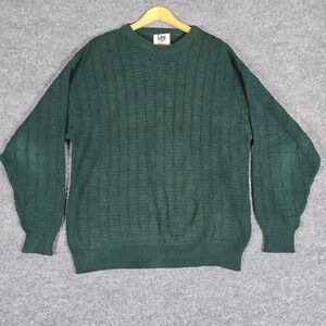 Vintage Lee Sport Men's Green Textured Knit Sweater Large Made in USA